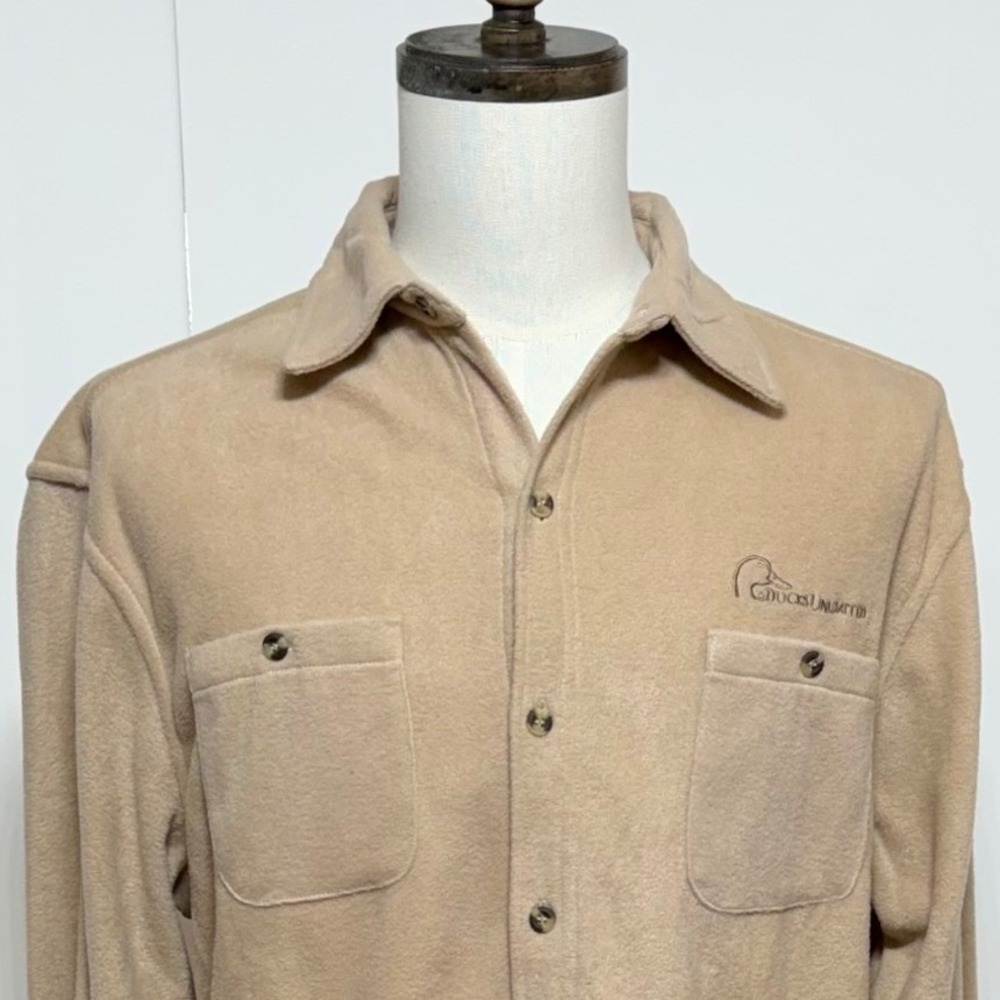 Ducks Unlimited Shirt Mens Large Tan Fleece Button Up Long Sleeve‎ Outdoors